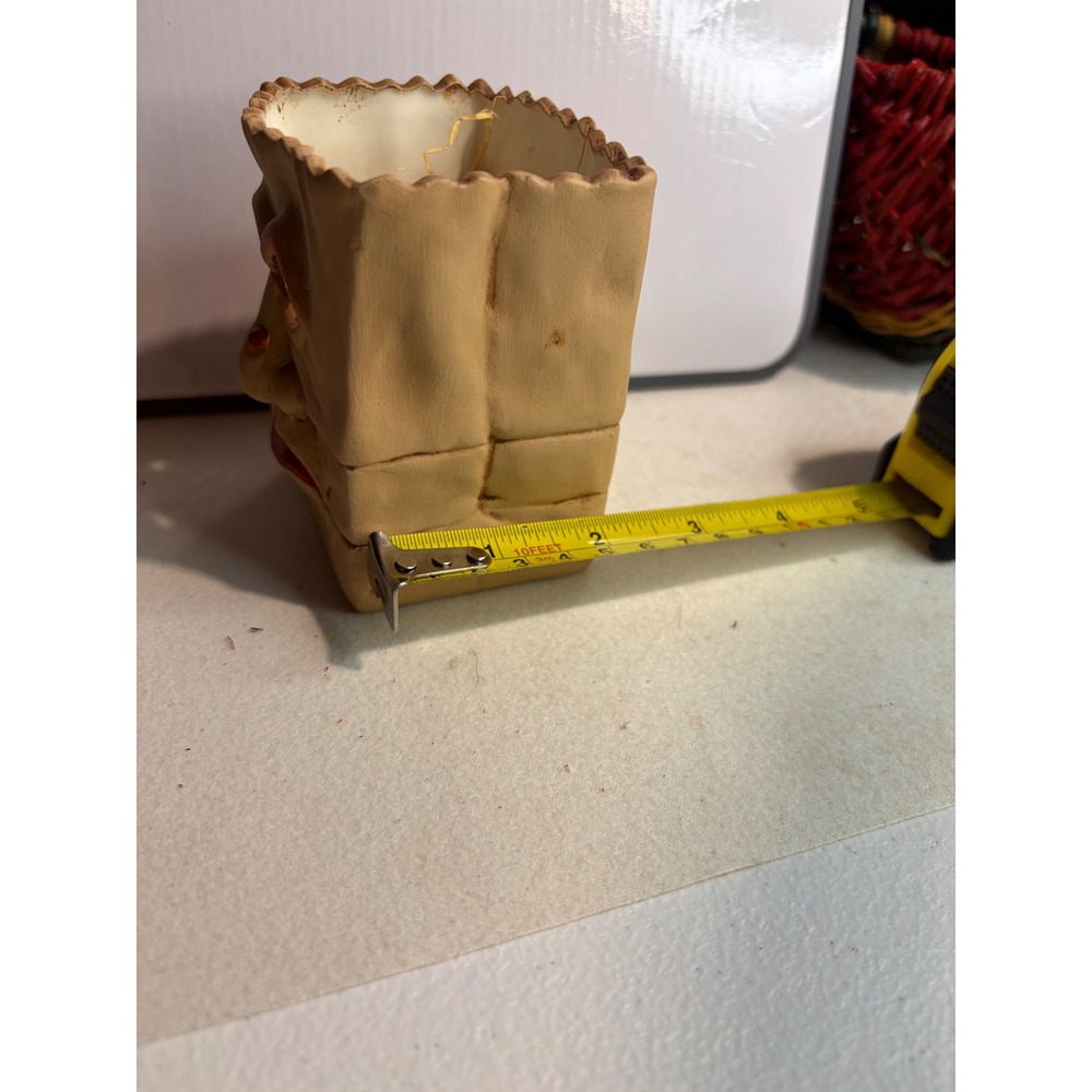 Vintage Ceramic Grumpy Face Paper Bag Planter Pencil Holder Kitsch Decor - Picture 4 of 6